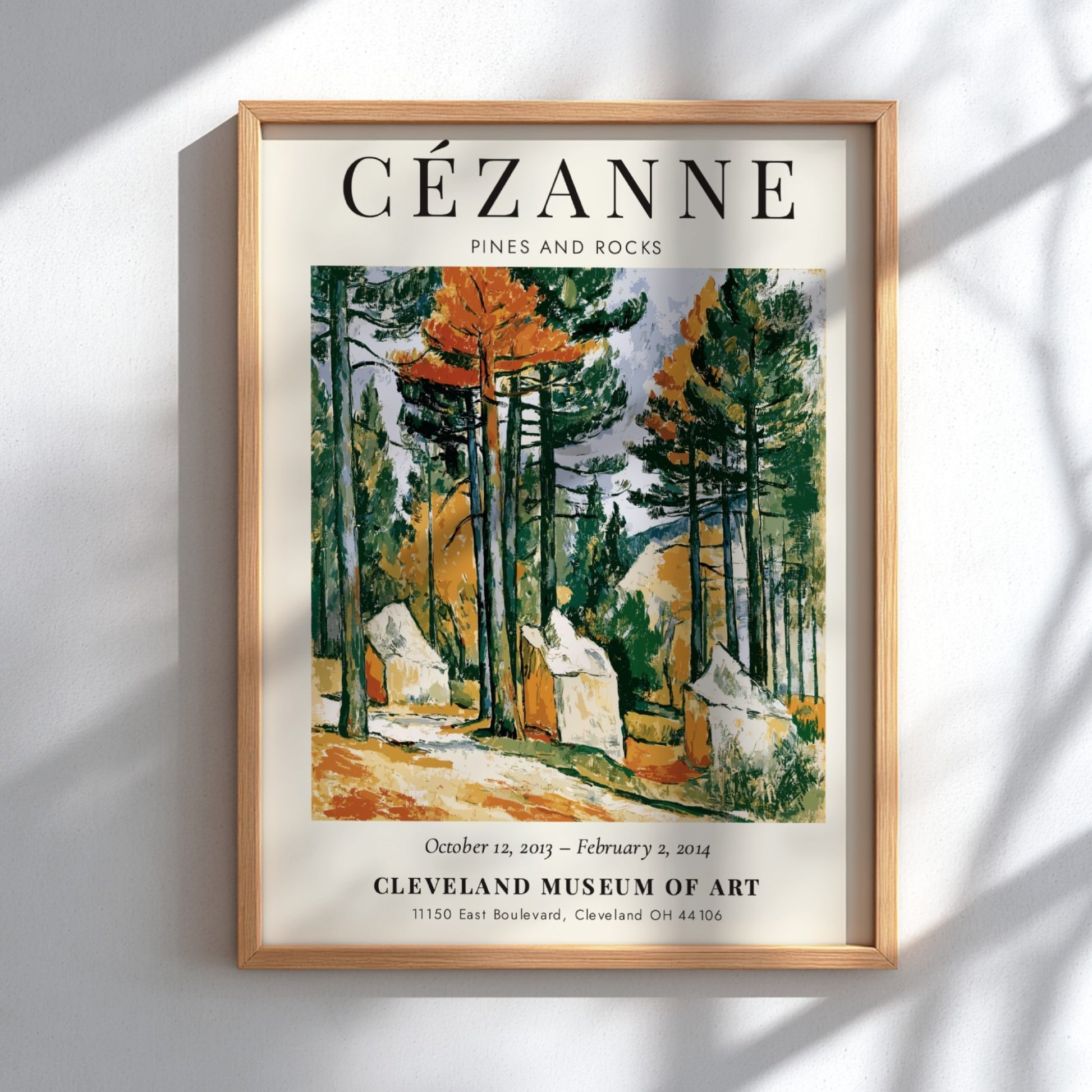 Cézanne Exhibition Posters featuring Pines and Rocks artwork in vibrant greens and earthy tones