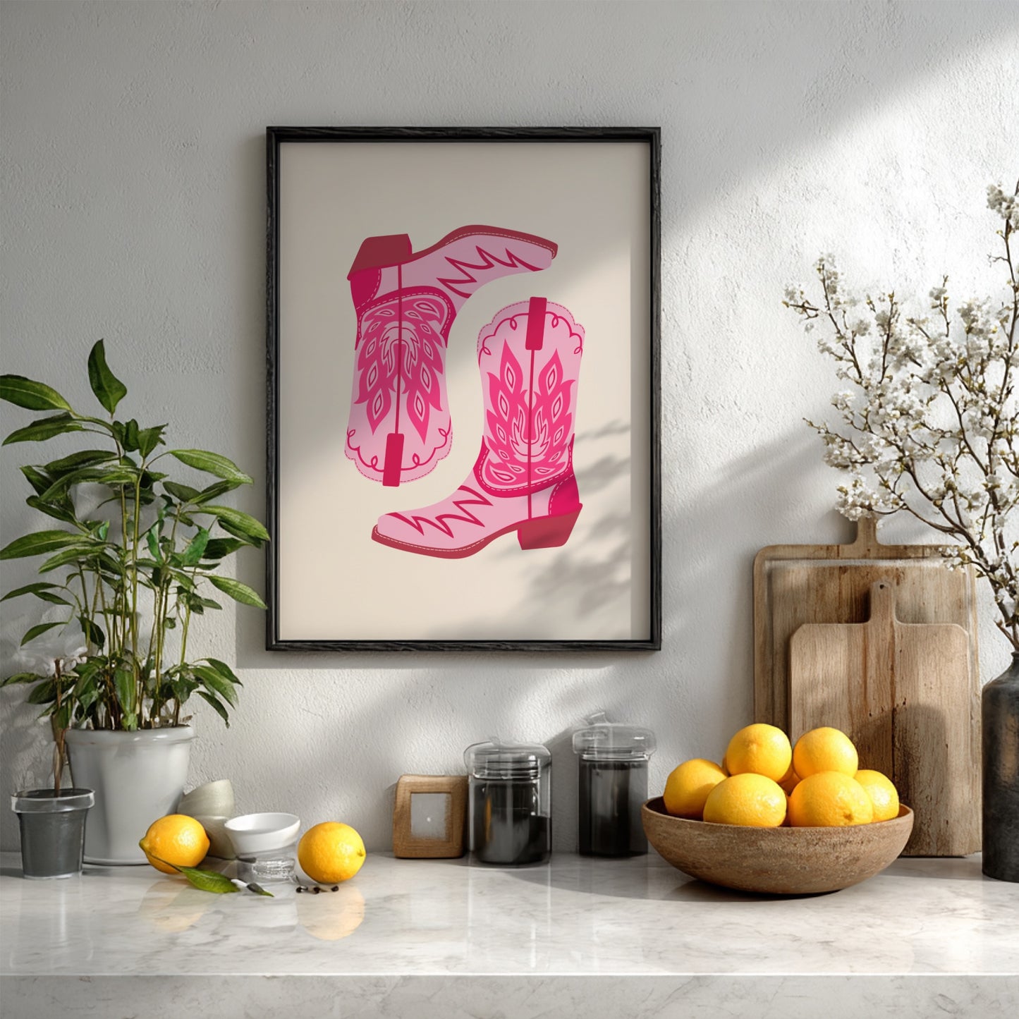 Western Chic Modern Art - The Pink Cowboy Boots Abstract Wall Print
