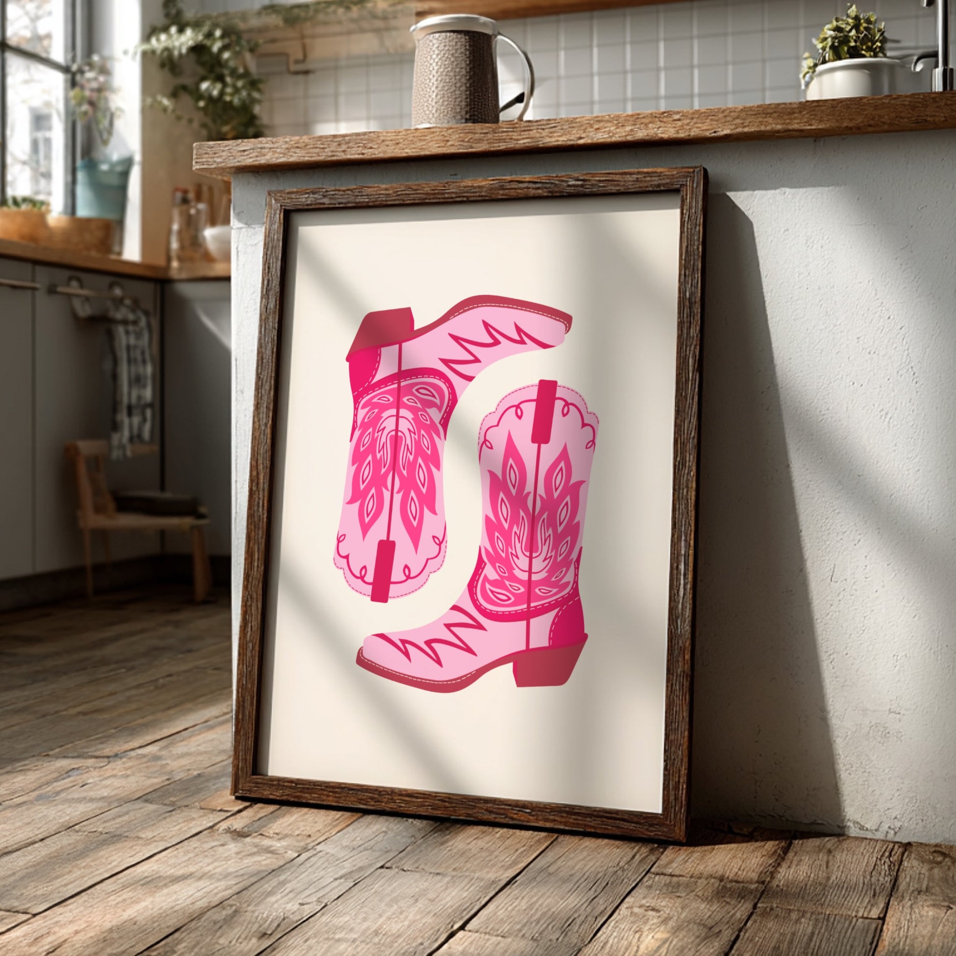 Western Chic Modern Art - The Pink Cowboy Boots Abstract Wall Print