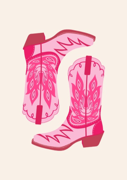 Western Chic Modern Art - The Pink Cowboy Boots Abstract Wall Print