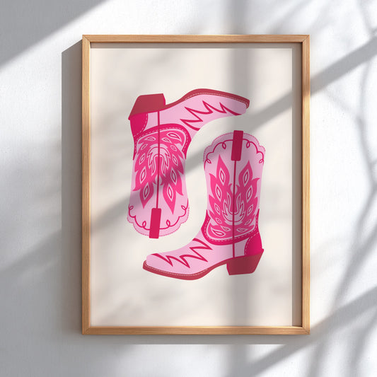Western Chic Modern Art - The Pink Cowboy Boots Abstract Wall Print
