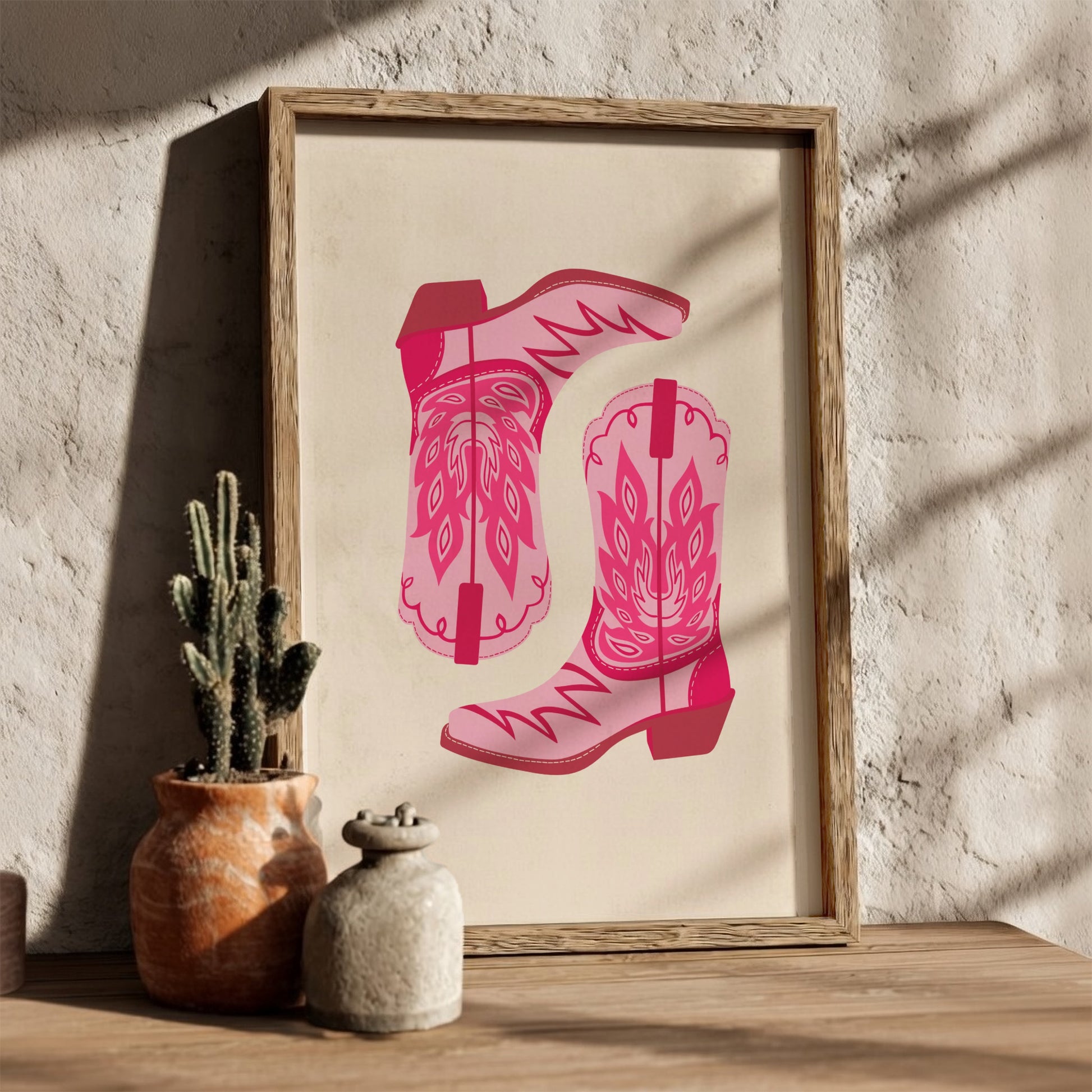 Western Chic Modern Art - The Pink Cowboy Boots Abstract Wall Print