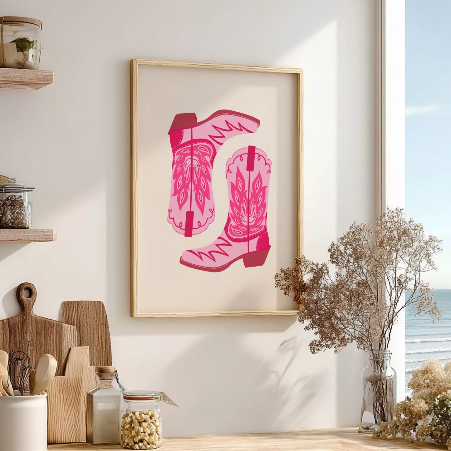 Western Chic Modern Art - The Pink Cowboy Boots Abstract Wall Print