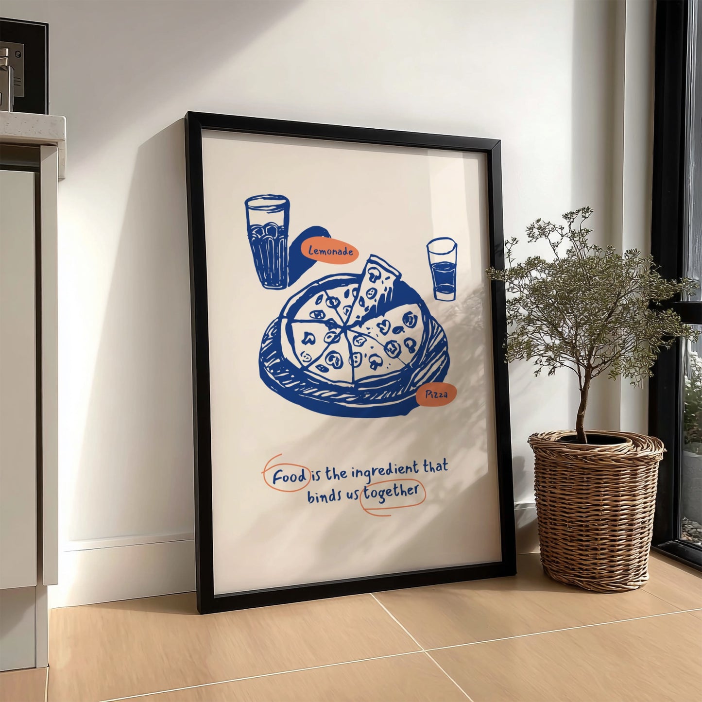 Pizza and Lemonade Poster - Fresh Italian Meal & Refreshing Drink Wall Art Print