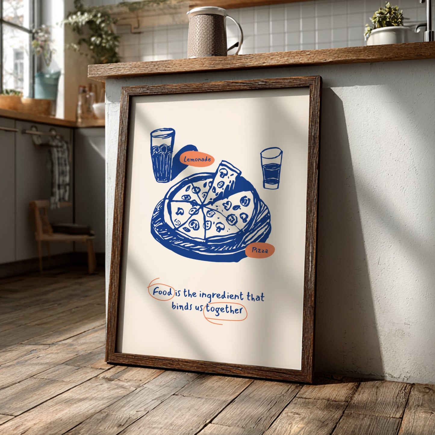 Pizza and Lemonade Poster - Fresh Italian Meal & Refreshing Drink Wall Art Print