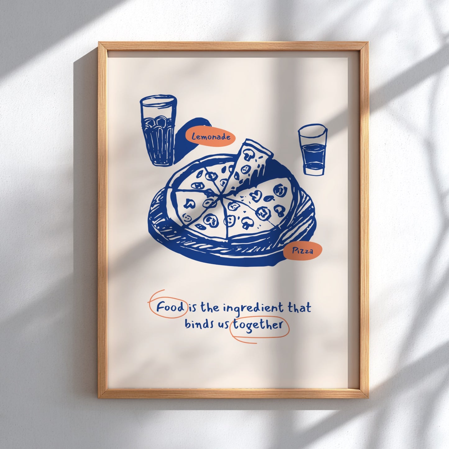 Pizza and Lemonade Poster - Fresh Italian Meal & Refreshing Drink Wall Art Print
