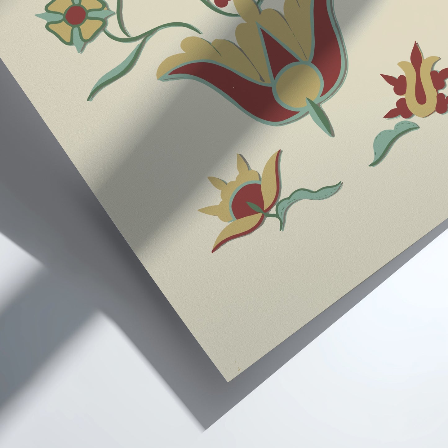 Folk Art of Rural Pennsylvania poster featuring a stylized floral motif in red, yellow, and teal on a cream