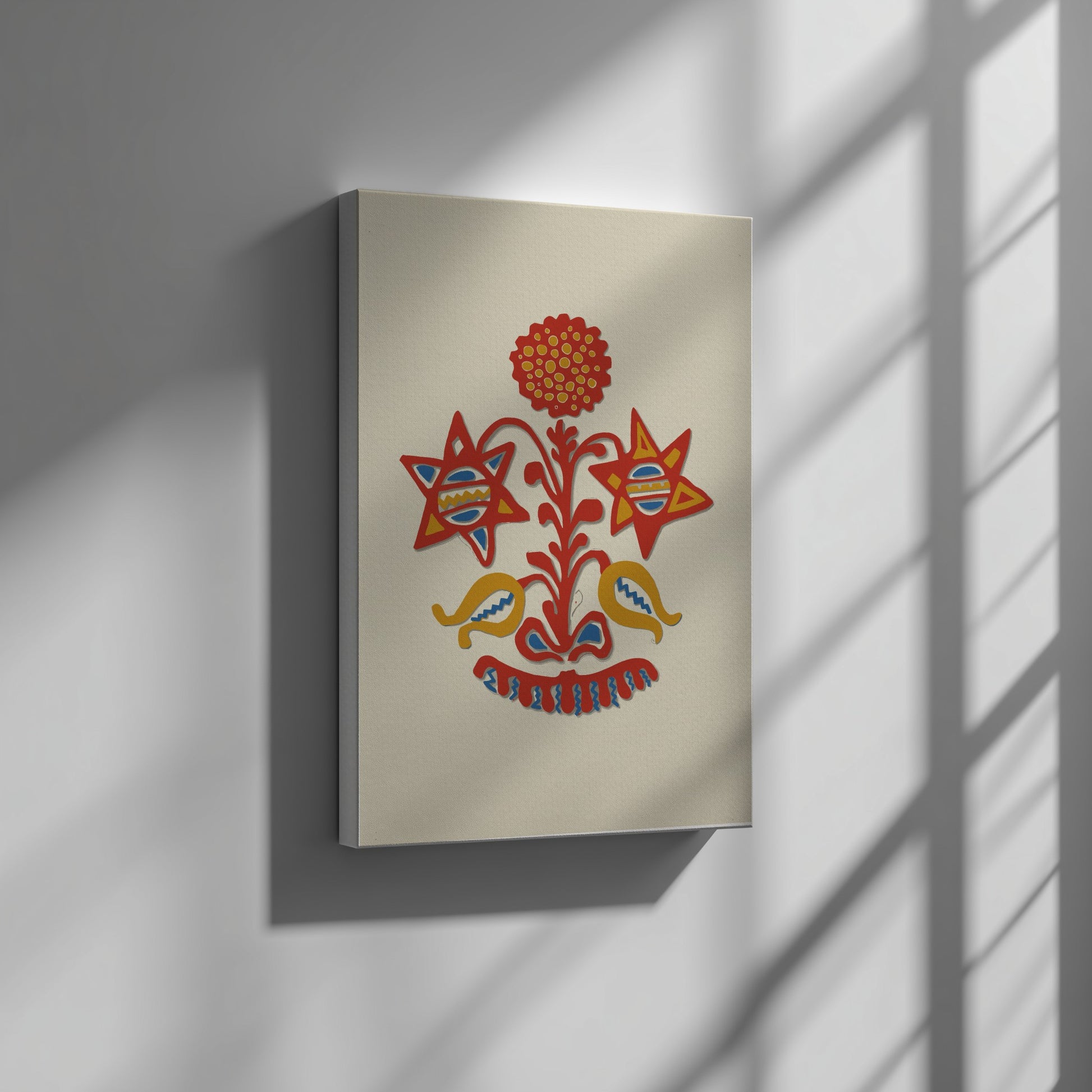 Folk Art of Rural Pennsylvania poster featuring a red, yellow, and blue stylized floral design on a cream