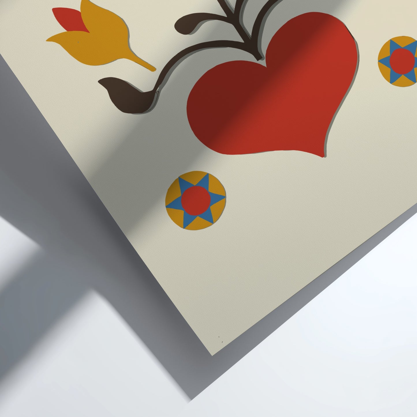 Folk Art of Rural Pennsylvania poster featuring a red heart, yellow tulips, and a sunburst motif in red and