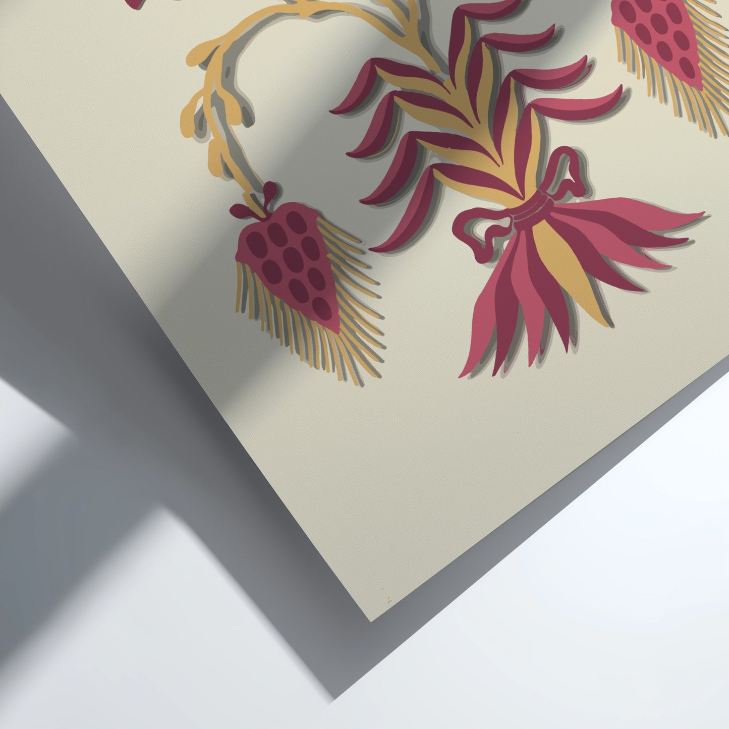 Folk Art of Rural Pennsylvania poster featuring a stylized floral motif in yellow and berry red.