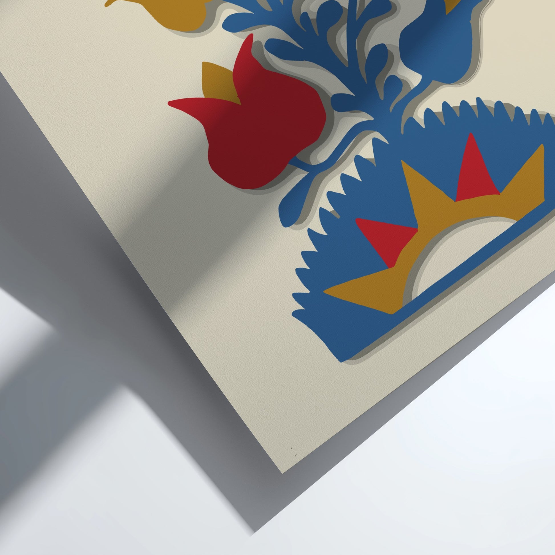 Folk Art of Rural Pennsylvania poster featuring a stylized blue, red, and gold floral design.