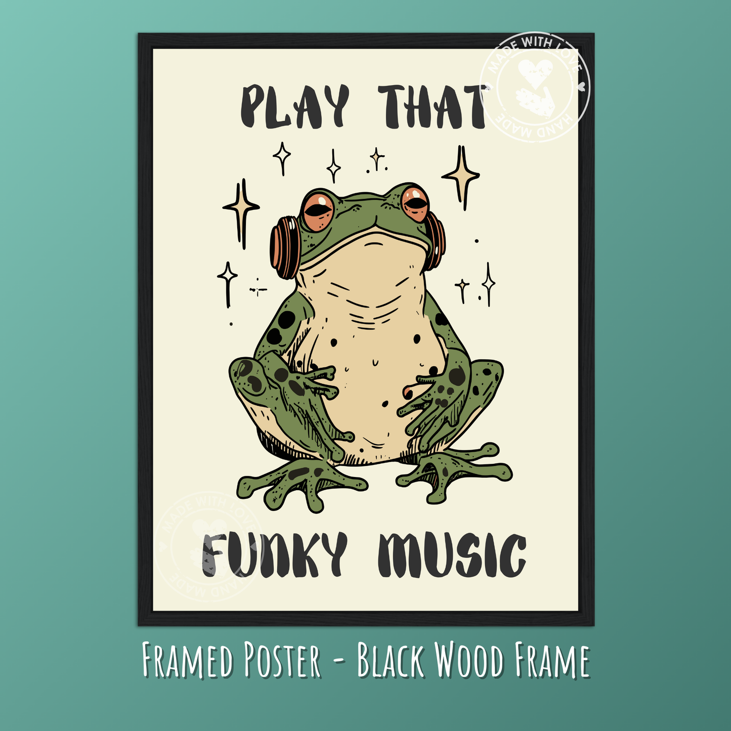 Play That Funky Music – Cool Frog Poster, Funny Retro Wall Art, DJ Frog Print, Quirky Music Decor, Hipster Illustration, Funky Room Aesthetic