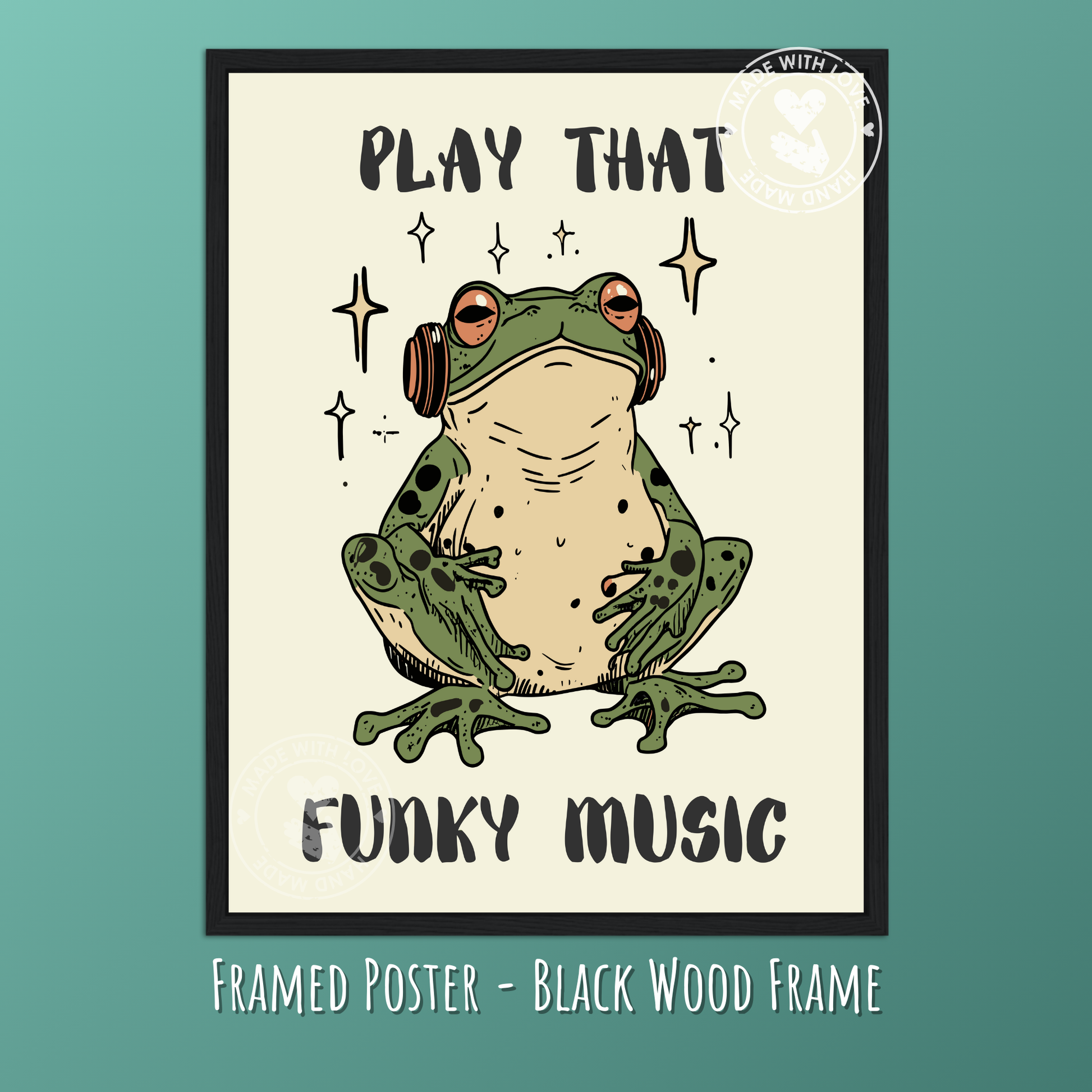 Play That Funky Music – Cool Frog Poster, Funny Retro Wall Art, DJ Frog Print, Quirky Music Decor, Hipster Illustration, Funky Room Aesthetic