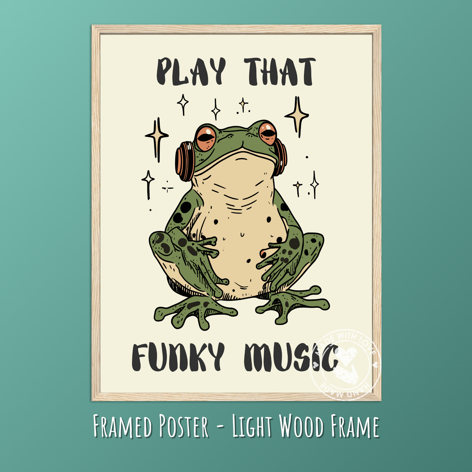 Play That Funky Music – Cool Frog Poster, Funny Retro Wall Art, DJ Frog Print, Quirky Music Decor, Hipster Illustration, Funky Room Aesthetic