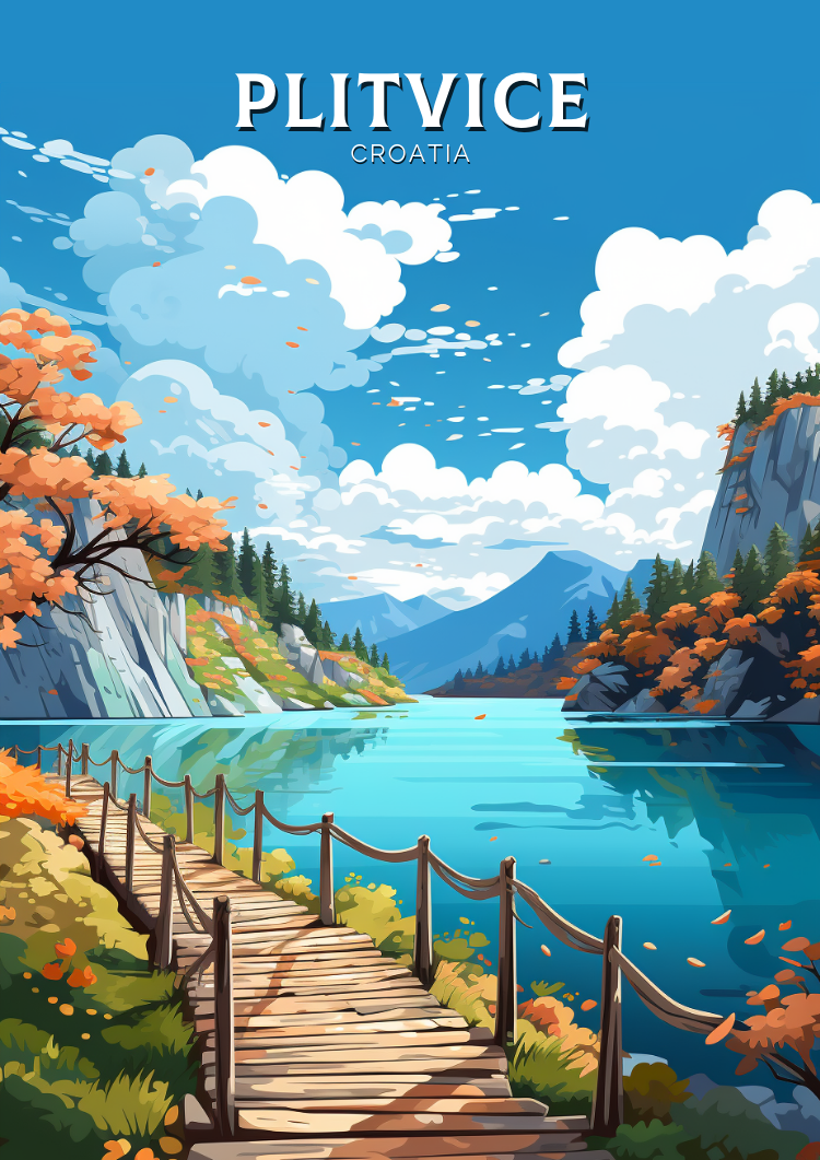 Europe PLITVICE TRAVEL POSTER - CROATIA ARTWORK