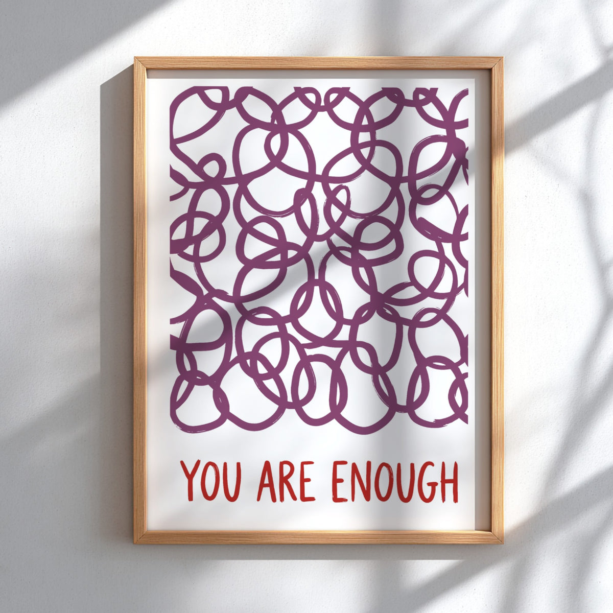 Motivational poster featuring deep plum hand-drawn loops and the text You Are Enough