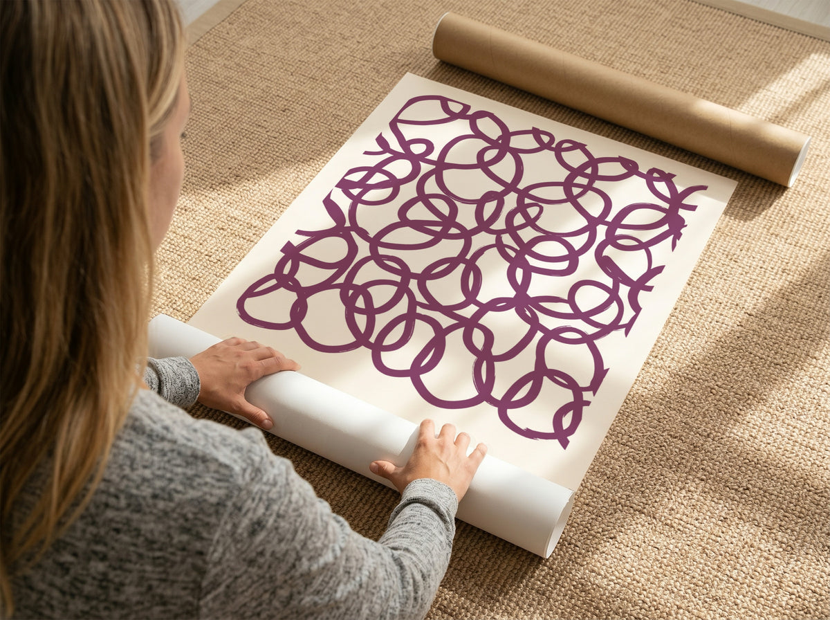 Motivational poster featuring deep plum hand-drawn loops and the text You Are Enough