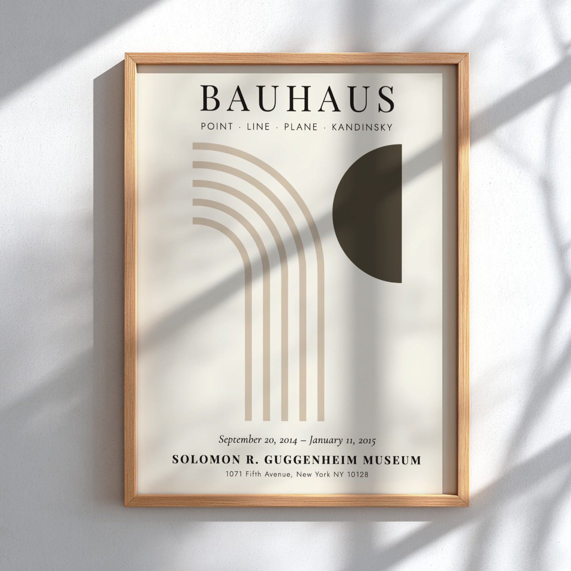 Bauhaus poster featuring abstract geometric shapes in muted colors, perfect for modern home decor.