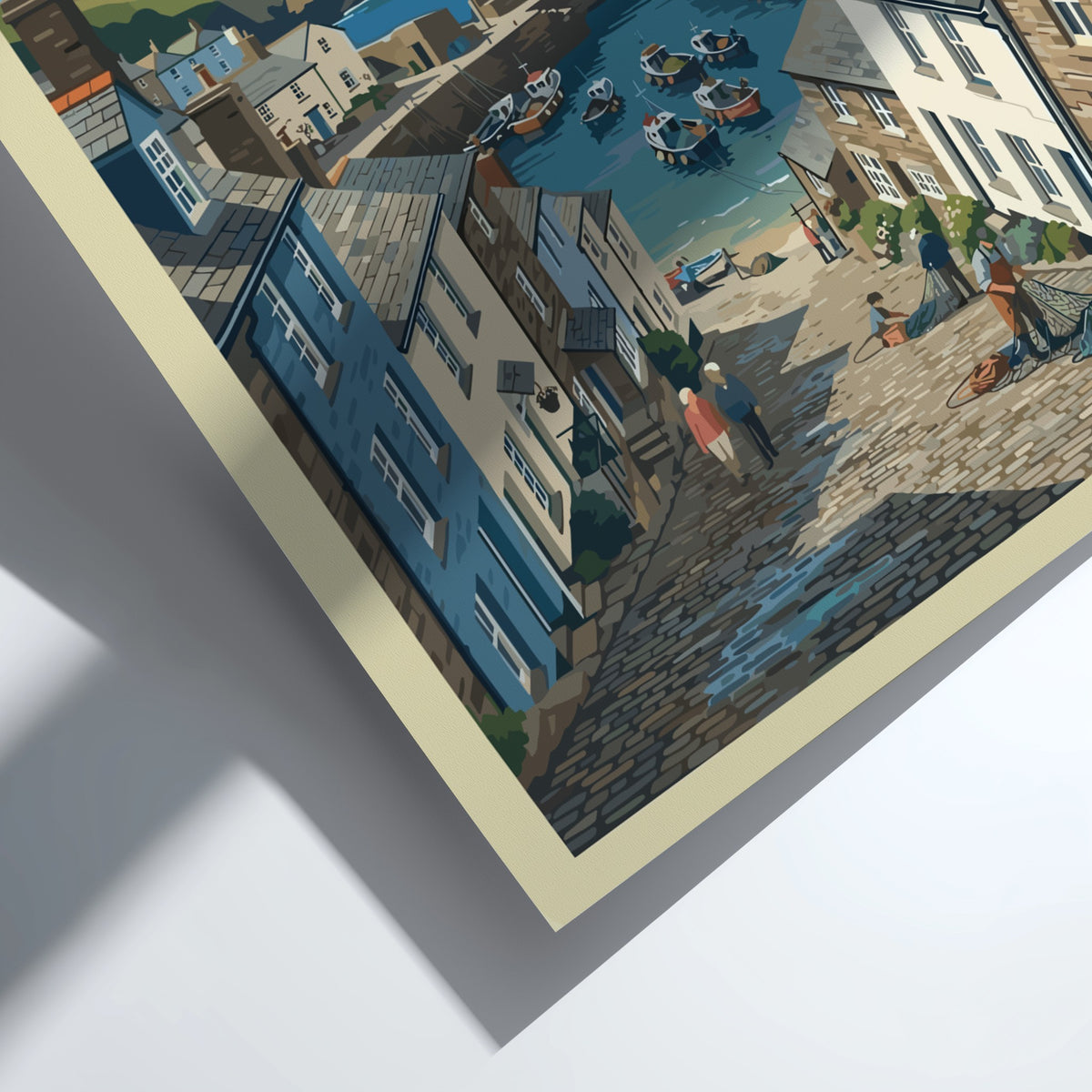 Poster of Polperro United Kingdom featuring a harbour with boats and stone houses