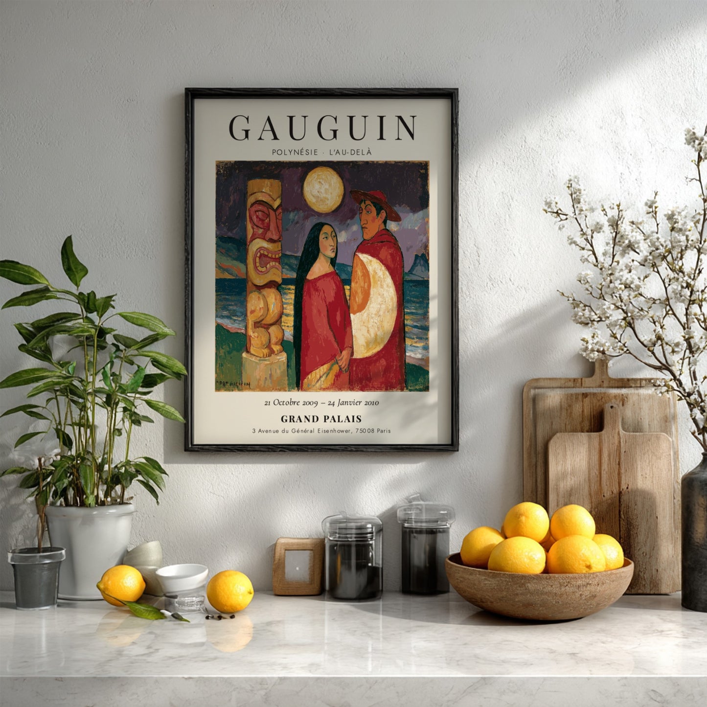 Gauguin Exhibition Poster featuring Polynesian themes and vibrant colors