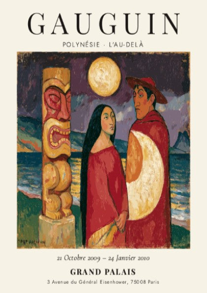Gauguin Exhibition Poster featuring Polynesian themes and vibrant colors