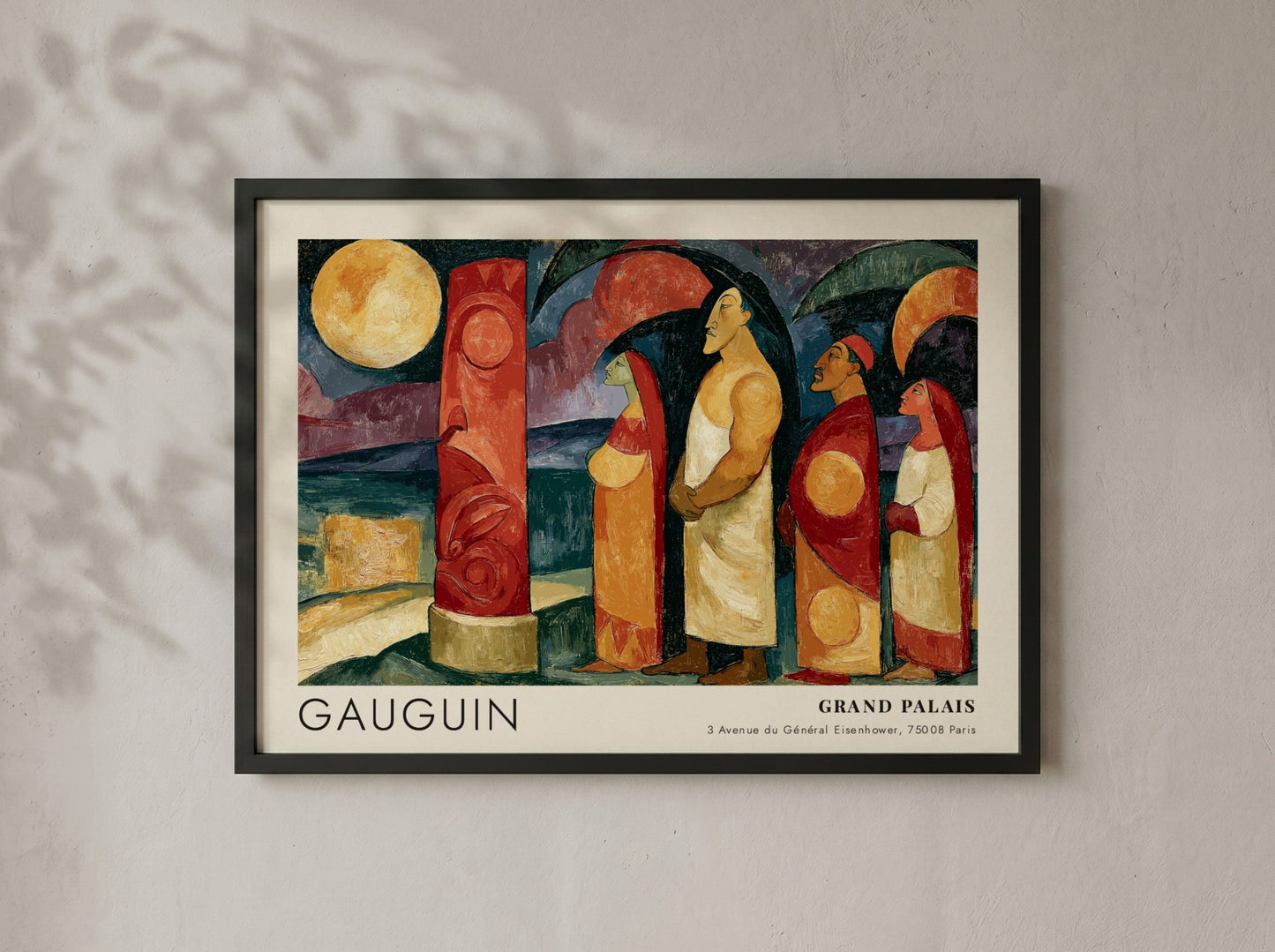 Wall art poster featuring Gauguin Polynesie L'Au-Dela exhibition design with figures and pillar