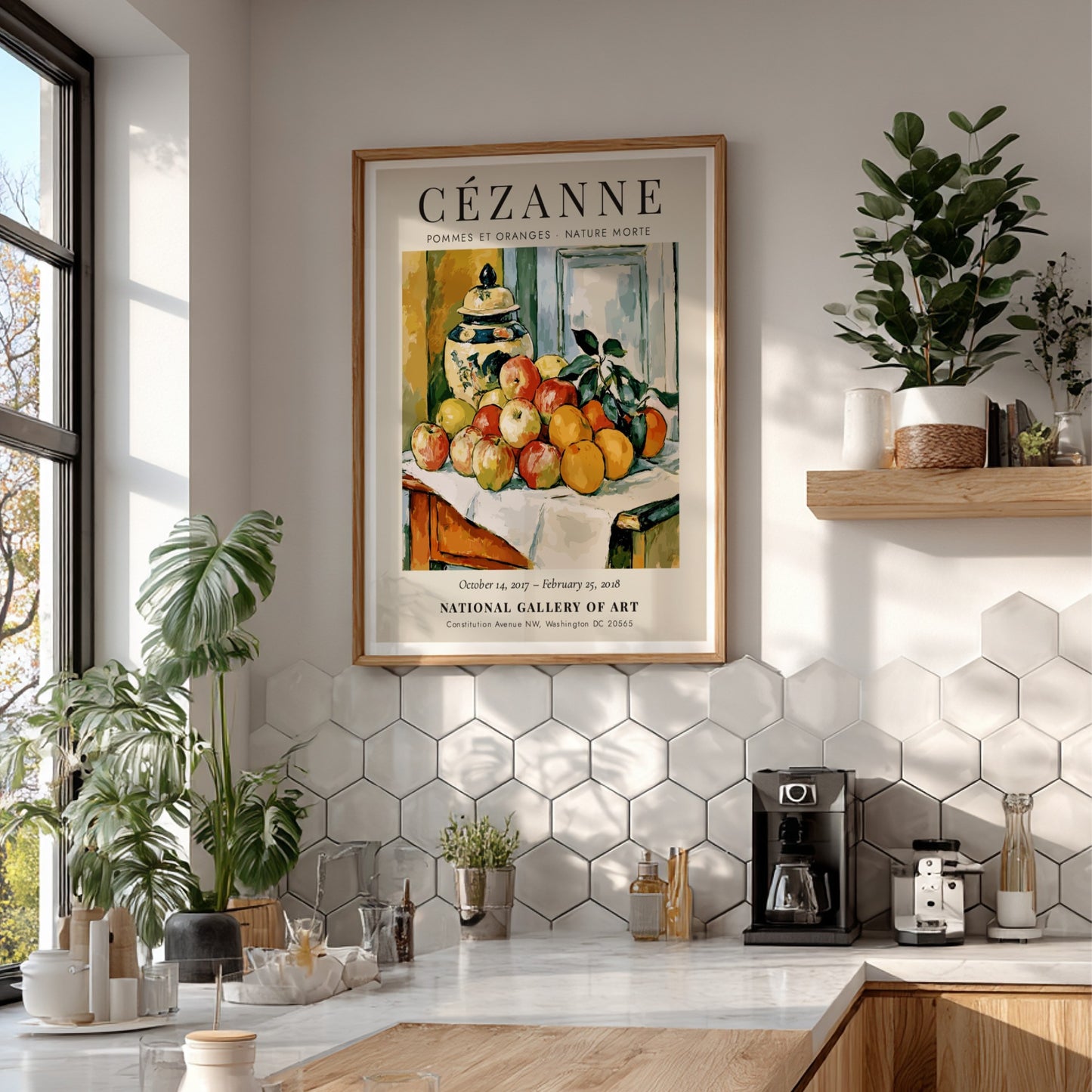 Cézanne Exhibition Poster featuring Pommes et Oranges with vibrant apples and oranges in a still life