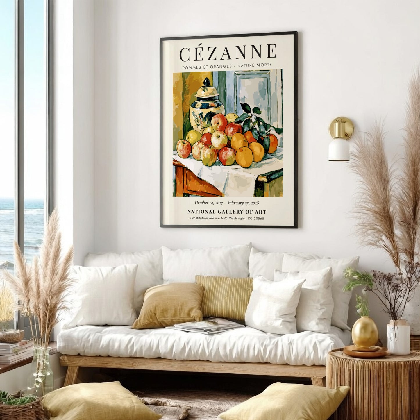 Cézanne Exhibition Poster featuring Pommes et Oranges with vibrant apples and oranges in a still life