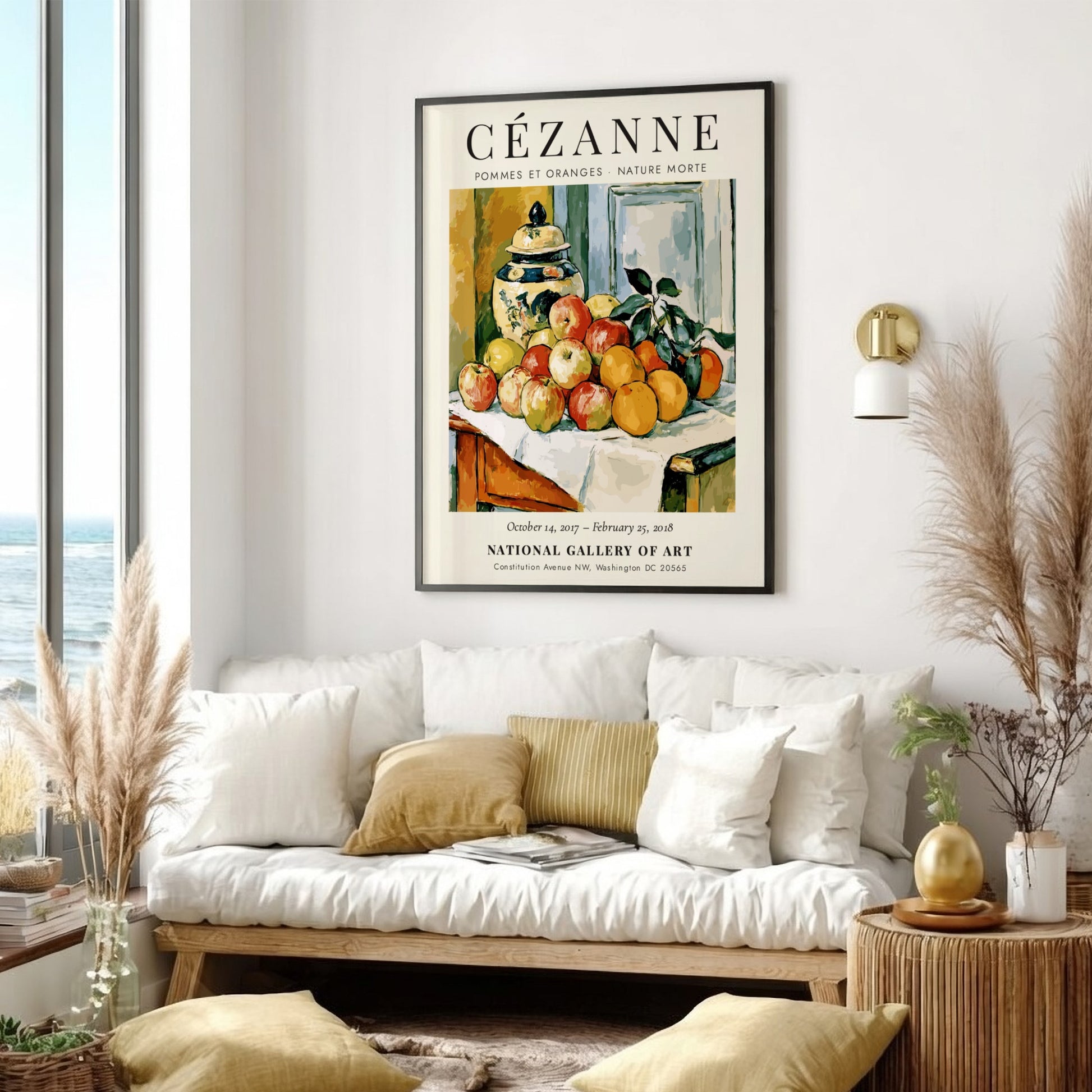 Cézanne Exhibition Poster featuring Pommes et Oranges with vibrant apples and oranges in a still life