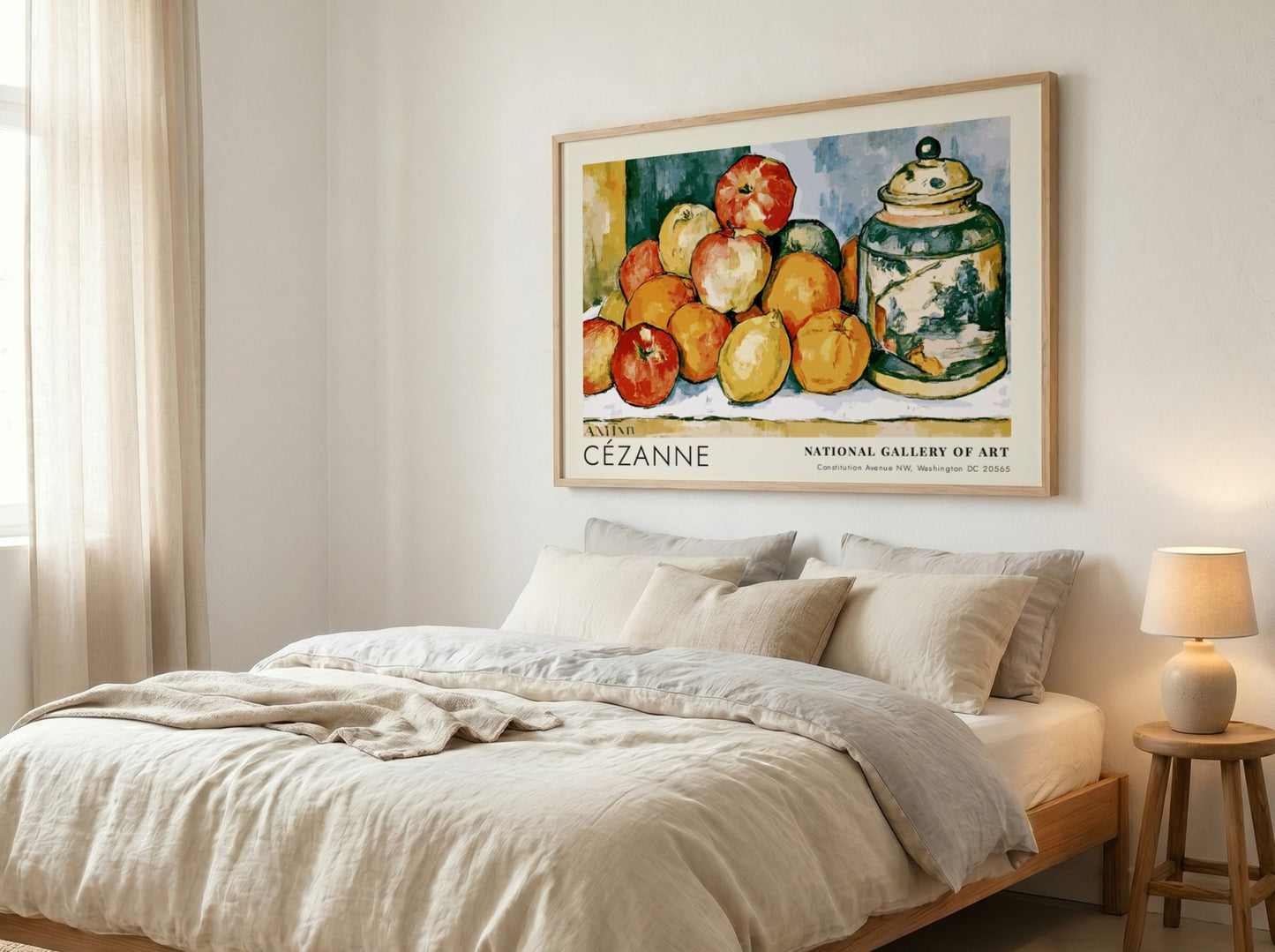 Wall art poster featuring Cézanne Pommes et Oranges still life with vibrant fruit arrangement