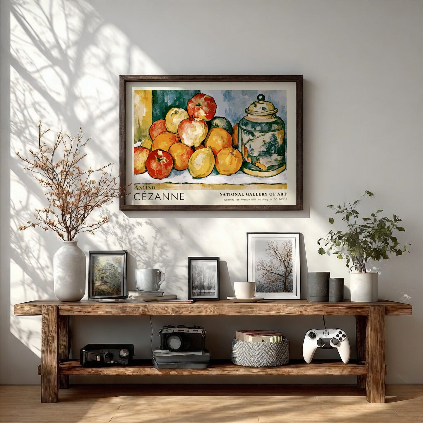 Wall art poster featuring Cézanne Pommes et Oranges still life with vibrant fruit arrangement