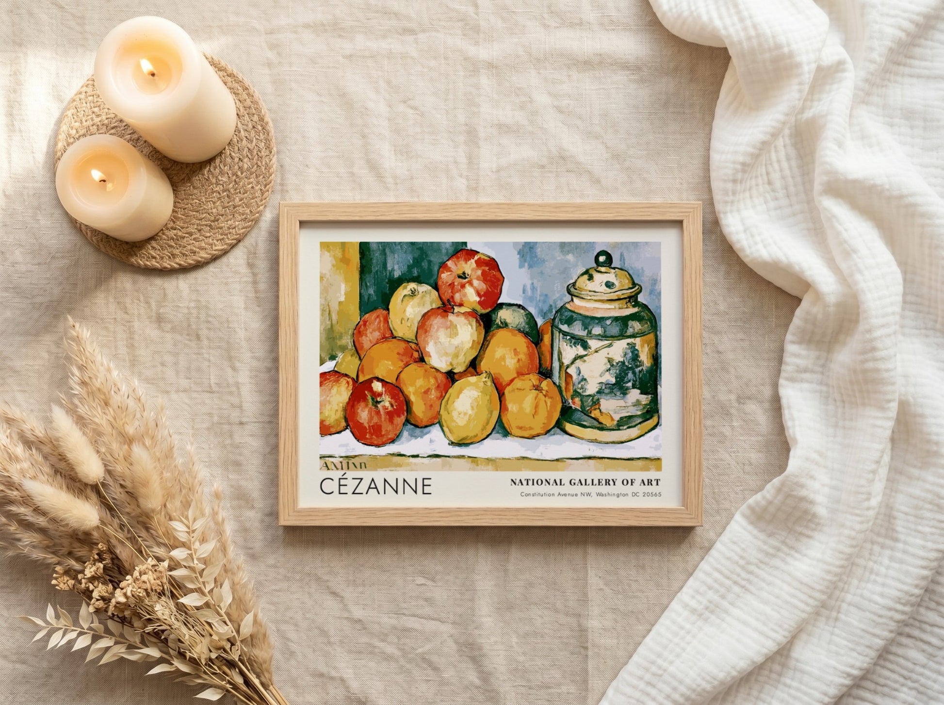 Wall art poster featuring Cézanne Pommes et Oranges still life with vibrant fruit arrangement