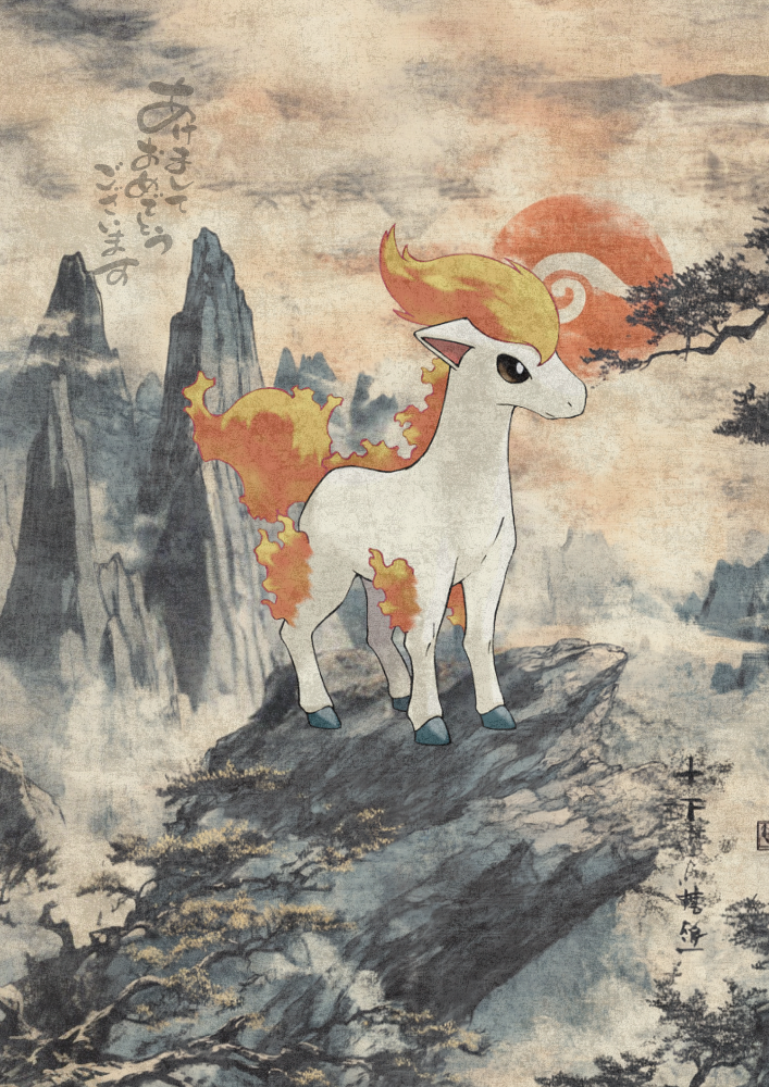 Ponyta Poster: Japanese Style Legendary Pokemon Inspired Anime Artwork, Pokemon TCG Ponyta