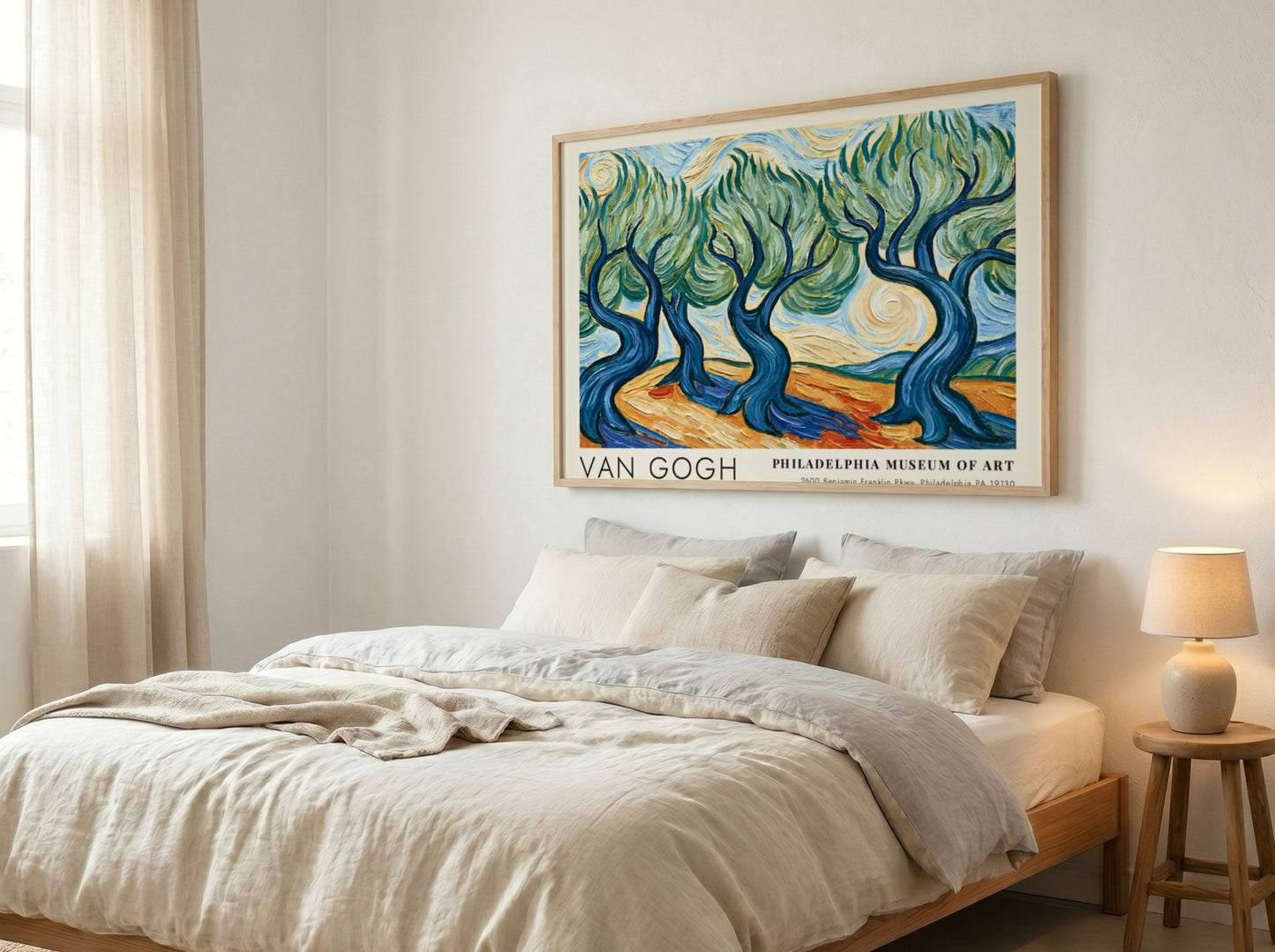 Van Gogh poster featuring a vibrant poppy field landscape with red flowers and swirling brush strokes