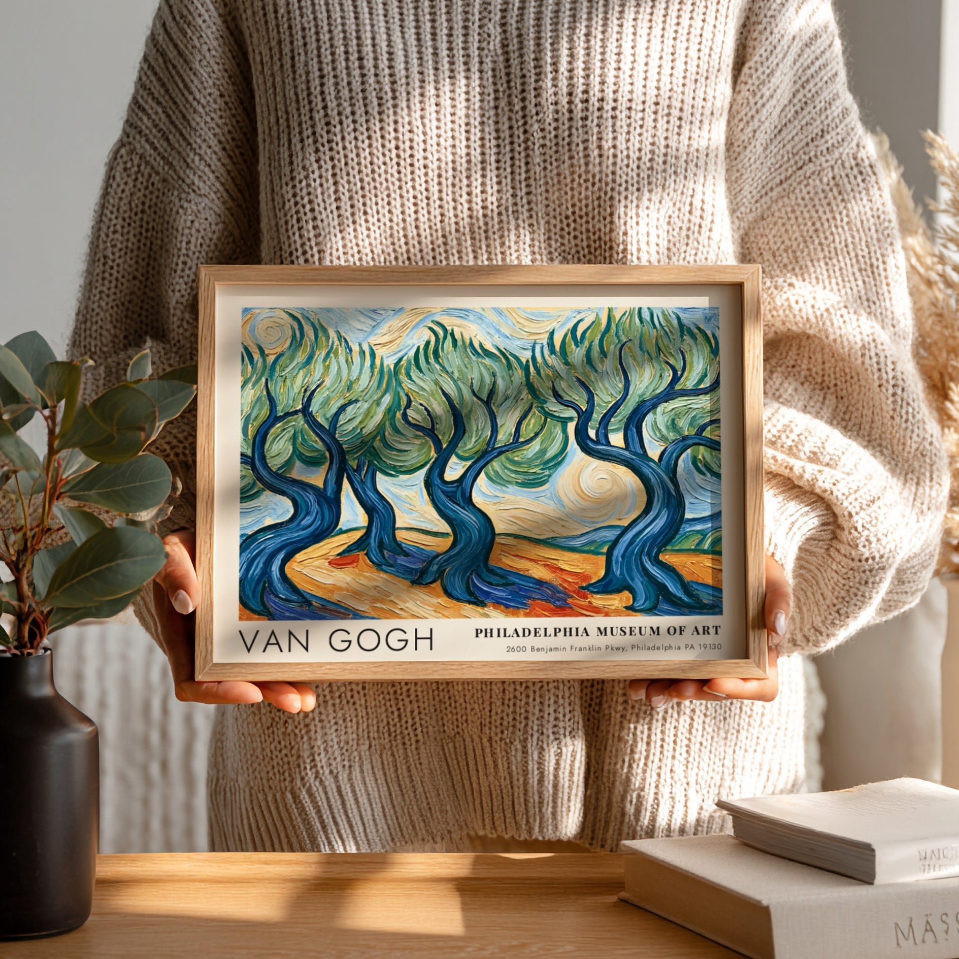 Van Gogh poster featuring a vibrant poppy field landscape with red flowers and swirling brush strokes