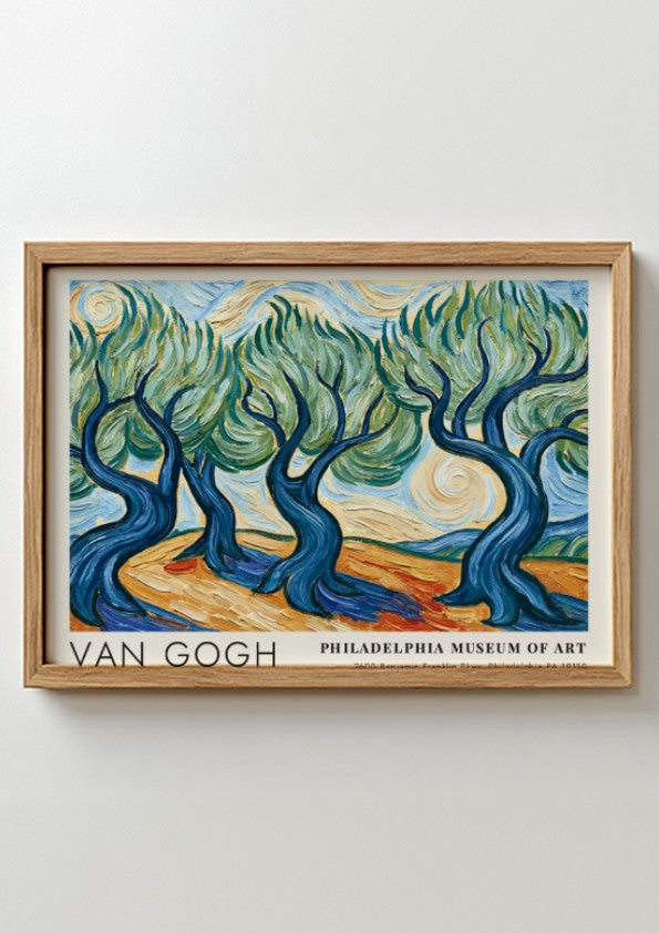 Van Gogh poster featuring a vibrant poppy field landscape with red flowers and swirling brush strokes