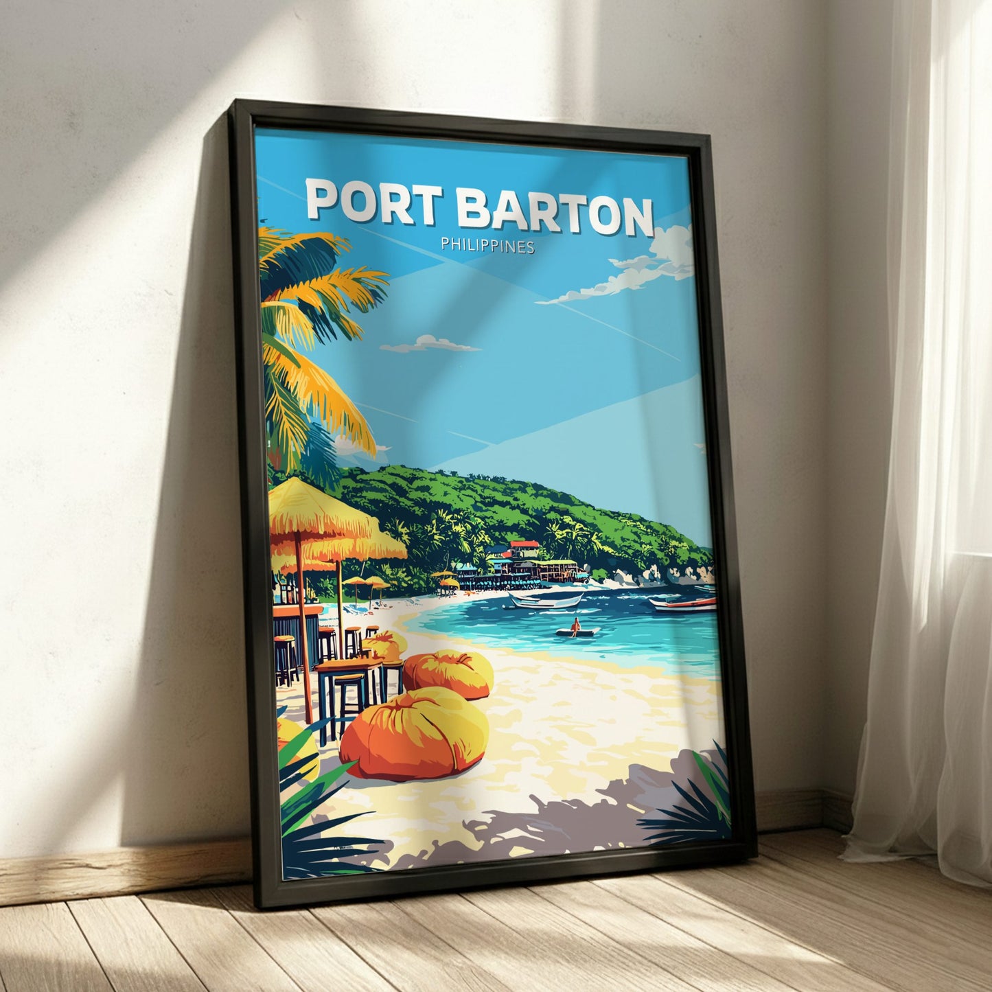 Framed poster of Port Barton, Philippines with a beach scene.