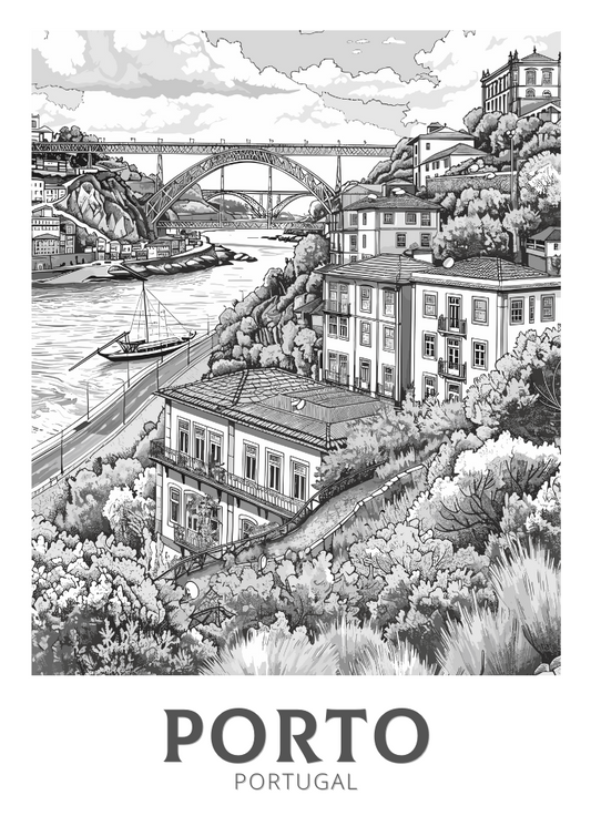 Affiche Porto en noir et blanc