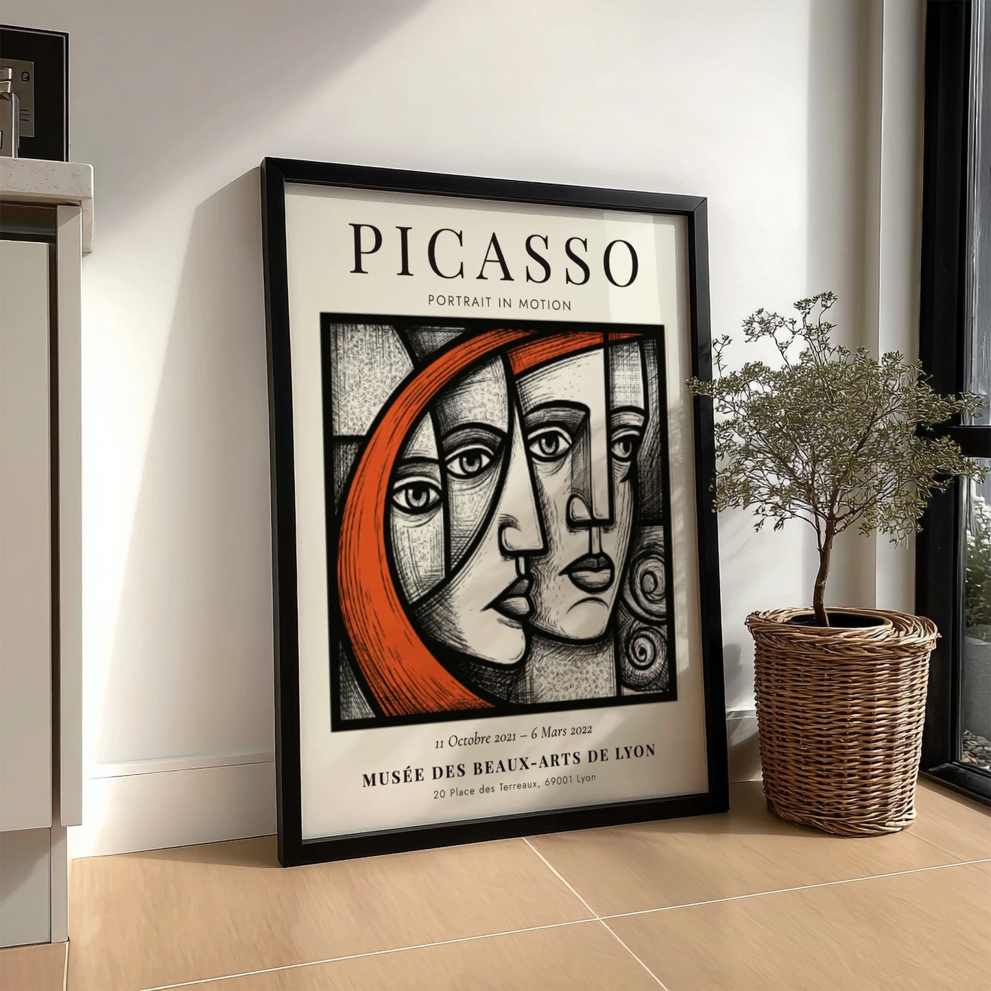 Picasso inspired poster featuring bold lines and vibrant colors, perfect for wall decor.