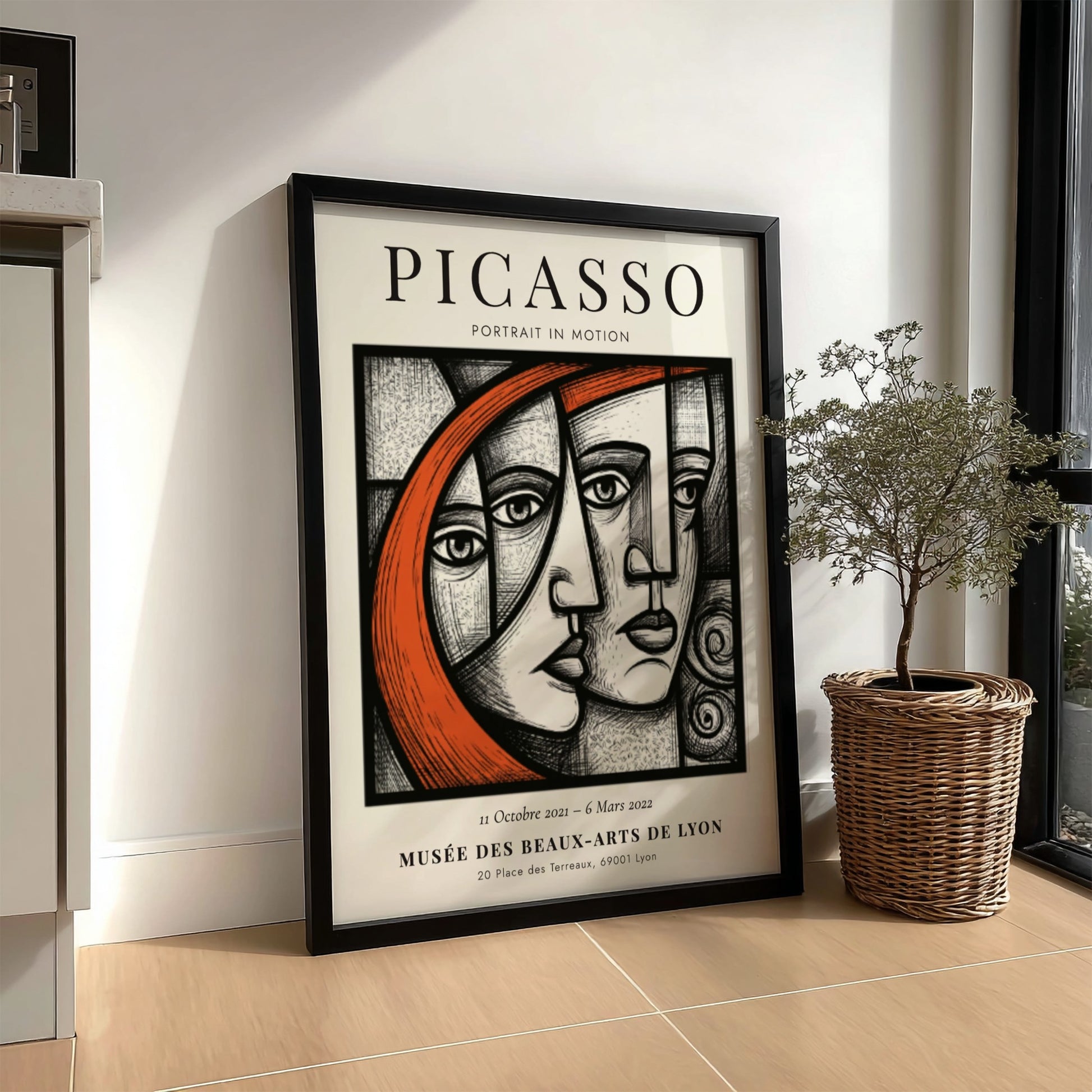 Picasso inspired poster featuring bold lines and vibrant colors, perfect for wall decor.