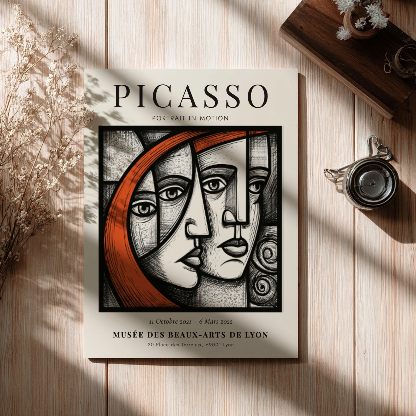 Picasso inspired poster featuring bold lines and vibrant colors, perfect for wall decor.