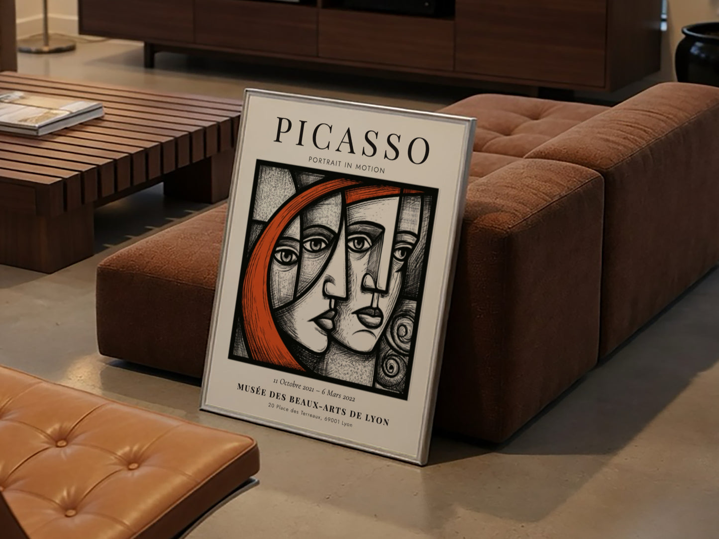 Picasso inspired poster featuring bold lines and vibrant colors, perfect for wall decor.