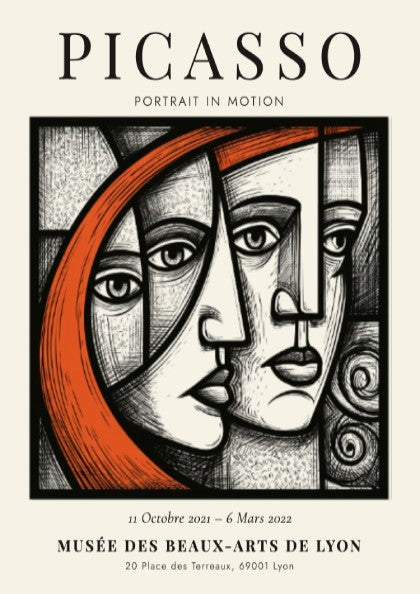 Picasso inspired poster featuring bold lines and vibrant colors, perfect for wall decor.