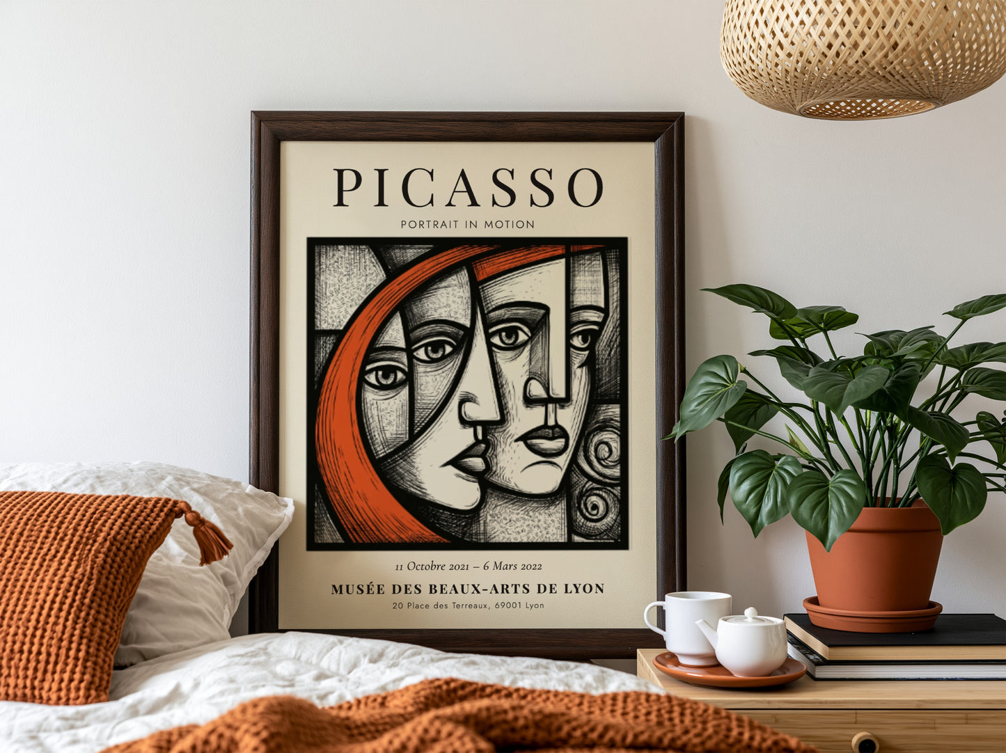 Picasso inspired poster featuring bold lines and vibrant colors, perfect for wall decor.