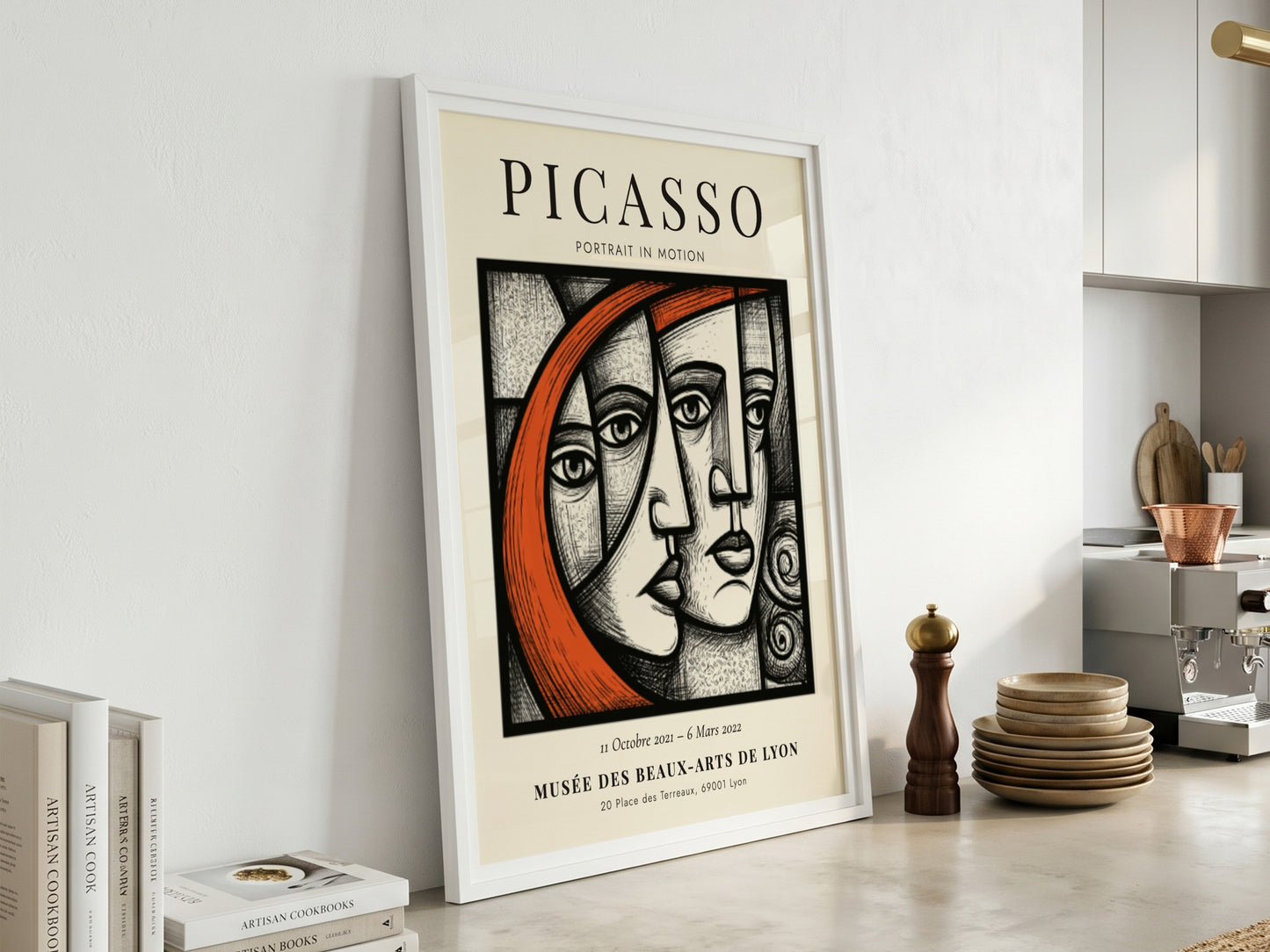 Picasso inspired poster featuring bold lines and vibrant colors, perfect for wall decor.