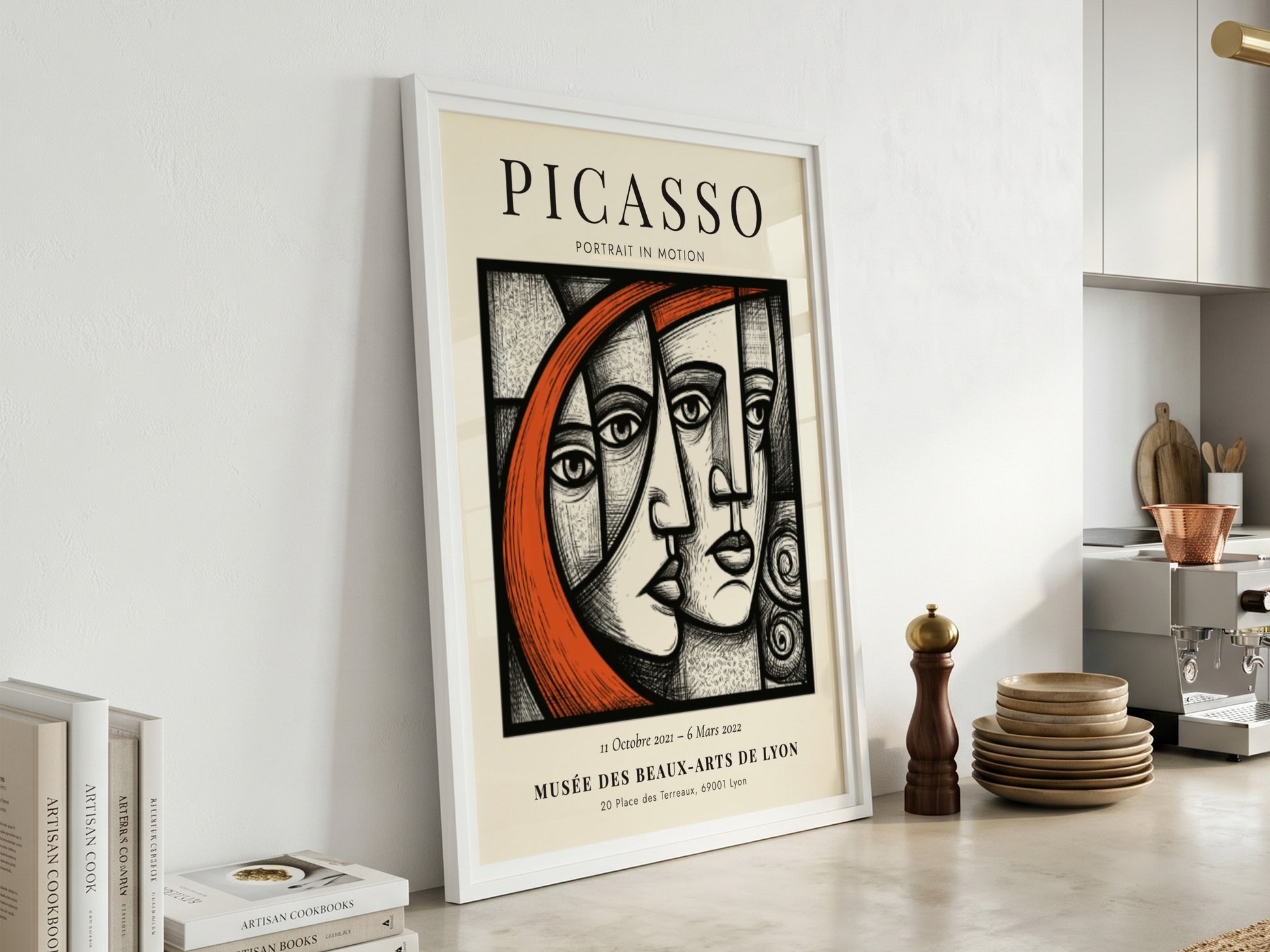 Picasso inspired poster featuring bold lines and vibrant colors, perfect for wall decor.