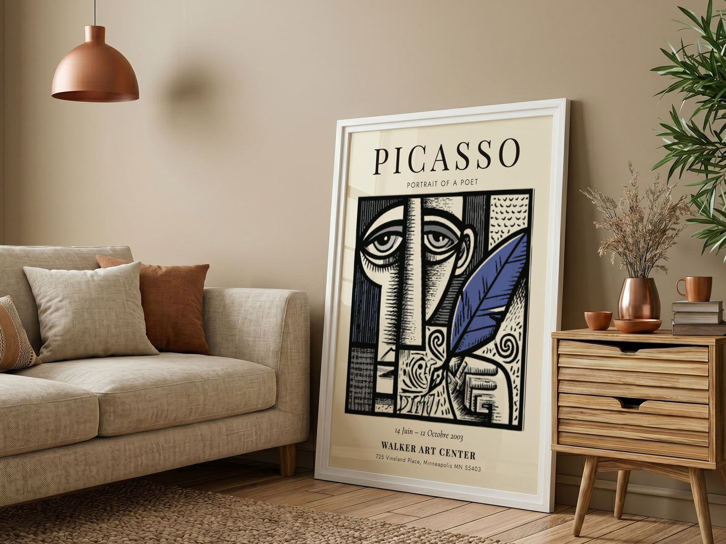 Portrait of a Poet poster inspired by Picasso with abstract shapes and muted tones