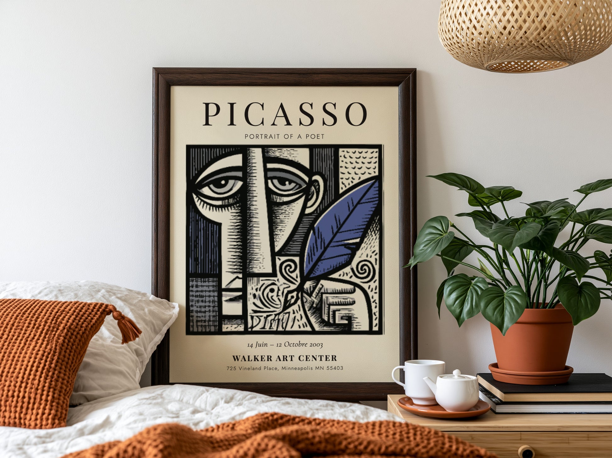 Portrait of a Poet poster inspired by Picasso with abstract shapes and muted tones