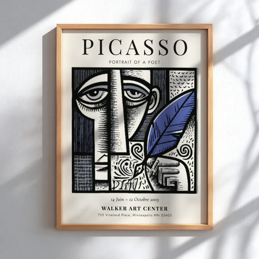 Portrait of a Poet poster inspired by Picasso with abstract shapes and muted tones