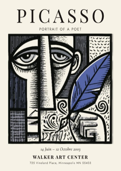 Portrait of a Poet poster inspired by Picasso with abstract shapes and muted tones